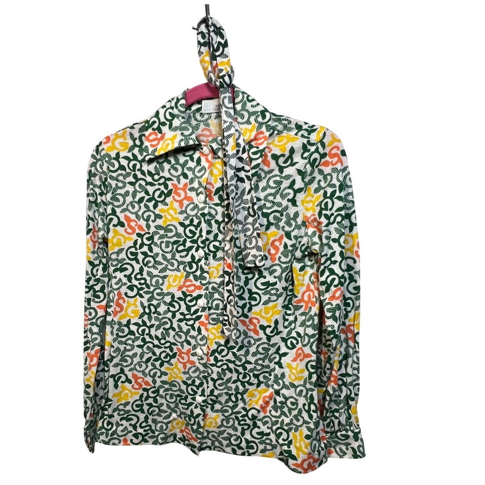 Official Girl Scouts Womens Blouse Vintage 1975-1981 Adult S Multi Color Shirt
